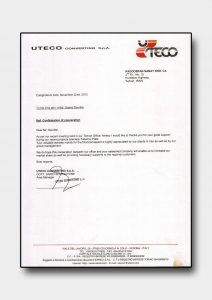 تقدیرنامه شرکت UTECO ایتالیا